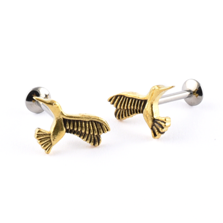 Titanium labret gold plated hummingbird