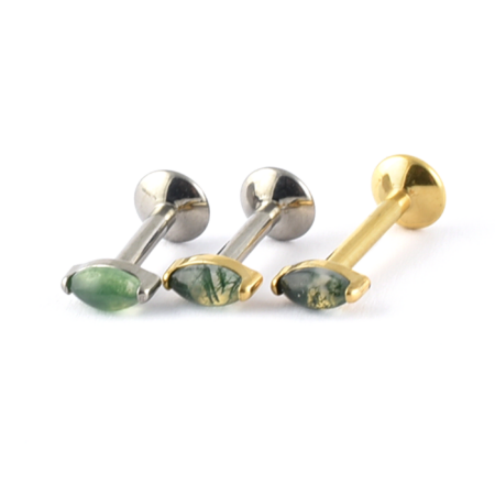 Titanium Labret with Moss Agate Stone
